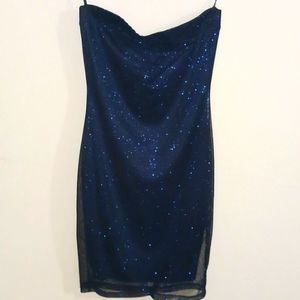 Strapless blue dress